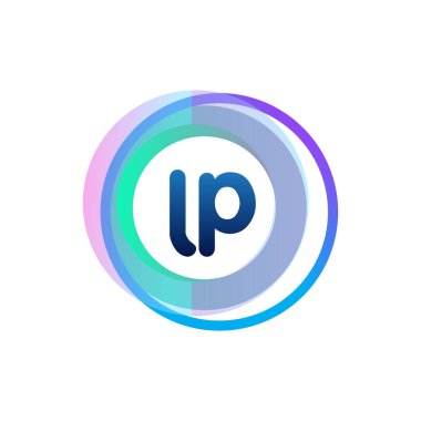 Renkli daireye sahip LP logosu, halka ile harf kombinasyonu logosu, yaratıcı endüstri, web, iş ve şirket için daire nesnesi.