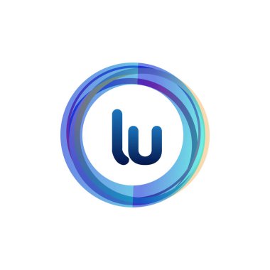 Renkli daireye sahip LU logosu, halka ile harf kombinasyonlu logo tasarımı, yaratıcı endüstri, web, iş ve şirket için daire nesnesi.