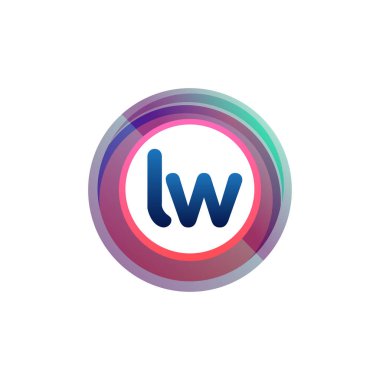 Renkli daireye sahip LW logosu, halka ile harf kombinasyonlu logo tasarımı, yaratıcı endüstri, web, iş ve şirket için daire nesnesi.
