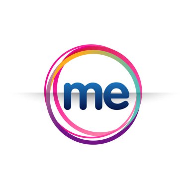 Renkli çemberli ME harfi logosu, halka ile harf kombinasyonu logosu, yaratıcı endüstri, web, iş ve şirket için daire nesnesi.