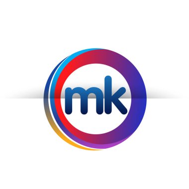 Renkli daireye sahip MK logosu, halka ile harf kombinasyonlu logo tasarımı, yaratıcı endüstri, web, iş ve şirket için daire nesnesi.