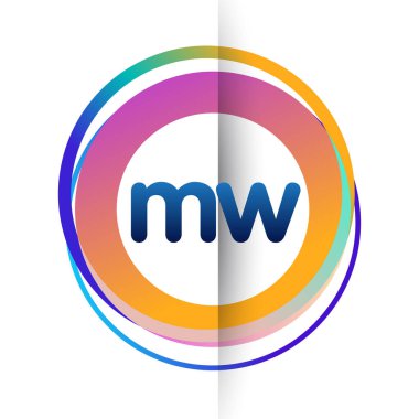 Renkli daireye sahip MW harfi logosu, halka ile harf kombinasyonlu logo tasarımı, yaratıcı endüstri, web, iş ve şirket için daire nesnesi.