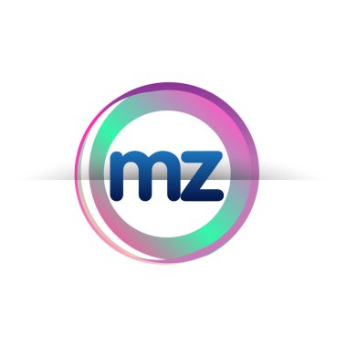 Renkli çemberli MZ logosu, halka ile harf kombinasyonu logosu, yaratıcı endüstri, web, iş ve şirket için daire nesnesi.
