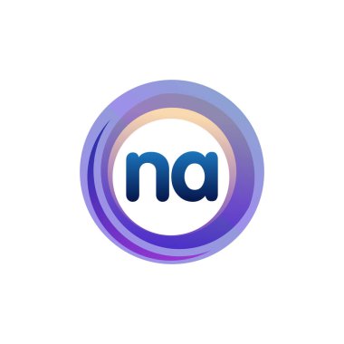 Renkli daireye sahip NA harfi logosu, halka ile harf kombinasyonlu logo tasarımı, yaratıcı endüstri, web, iş ve şirket için daire nesnesi.