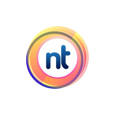 Renkli daireye sahip NT harfi logosu, halka ile harf kombinasyonlu logo tasarımı, yaratıcı endüstri, web, iş ve şirket için daire nesnesi.