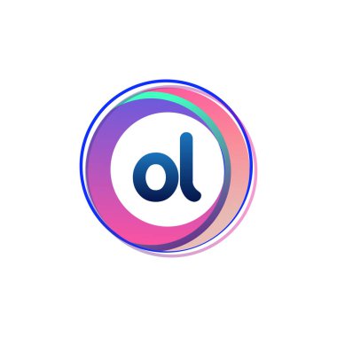 Renkli çemberli OL logosu, yüzük ile harf kombinasyonlu logo tasarımı, yaratıcı endüstri, web, iş ve şirket için daire nesnesi.