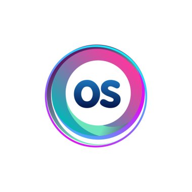 Renkli çemberli harf işletim sistemi logosu, yüzük ile harf kombinasyonlu logo tasarımı, yaratıcı endüstri, web, iş ve şirket için daire nesnesi.
