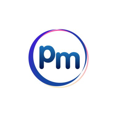 Renkli çemberli Başbakanlık logosu, halka ile harf kombinasyonlu logo tasarımı, yaratıcı endüstri, web, iş ve şirket için daire nesnesi.