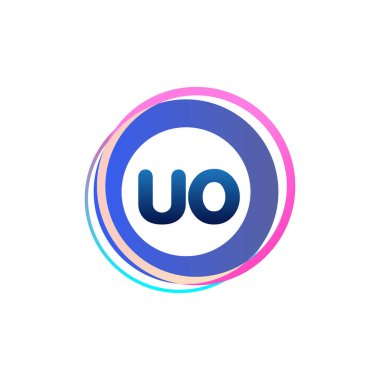Renkli daireye sahip UO logosu, halka ile harf kombinasyonu logosu, yaratıcı endüstri, web, iş ve şirket için daire nesnesi.