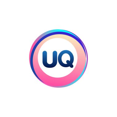 Renkli daireye sahip UQ logosu, halka ile harf kombinasyonlu logo tasarımı, yaratıcı endüstri, web, iş ve şirket için daire nesnesi.