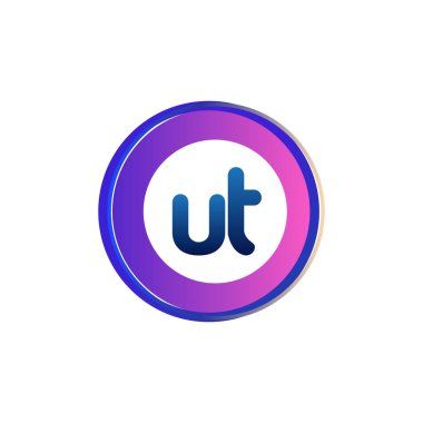 Renkli daireye sahip UT logosu, halka ile harf kombinasyonlu logo tasarımı, yaratıcı endüstri, web, iş ve şirket için daire nesnesi.