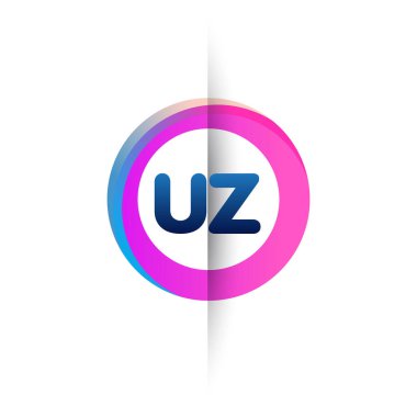 Renkli daireye sahip UZ harfi logosu, halka ile harf kombinasyonlu logo tasarımı, yaratıcı endüstri, web, iş ve şirket için daire nesnesi.