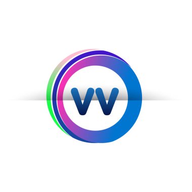 Renkli daireye sahip VV harfi logosu, halka ile harf kombinasyonlu logo tasarımı, yaratıcı endüstri, web, iş ve şirket için daire nesnesi.