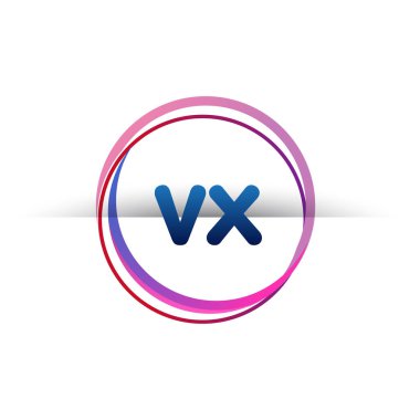 Renkli daireye sahip VX harfi logosu, halka ile harf kombinasyonlu logo tasarımı, yaratıcı endüstri, web, iş ve şirket için daire nesnesi.