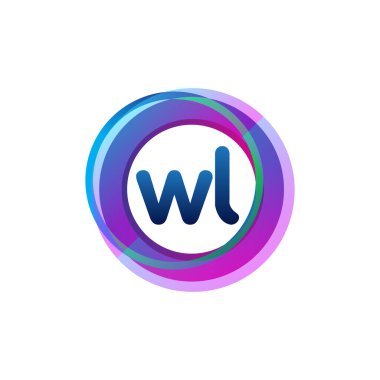 Renkli çemberli WL logosu, yüzüklü harf kombinasyonu logosu, yaratıcı endüstri, web, iş ve şirket için daire nesnesi.