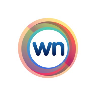 Renkli daireye sahip WN harfi logosu, halka ile harf kombinasyonlu logo tasarımı, yaratıcı endüstri, web, iş ve şirket için daire nesnesi.