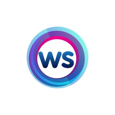 Renkli çemberli WS logosu, yüzük ile harf kombinasyonu logosu, yaratıcı endüstri, web, iş ve şirket için daire nesnesi.