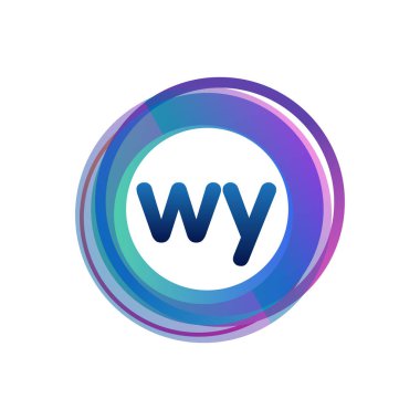 Renkli çemberli WY logosu, yüzük ile harf kombinasyonlu logo tasarımı, yaratıcı endüstri, web, iş ve şirket için daire nesnesi.
