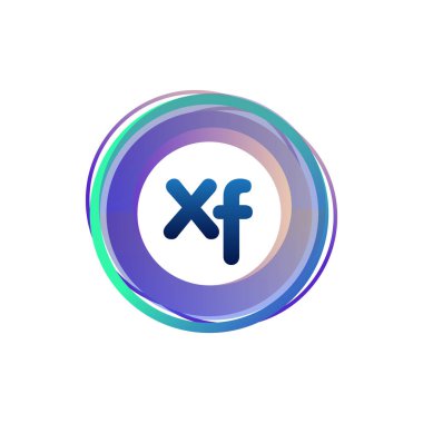 Renkli daire ile XF logosu, halka ile harf kombinasyonu logosu, yaratıcı endüstri, web, iş ve şirket için daire nesnesi.