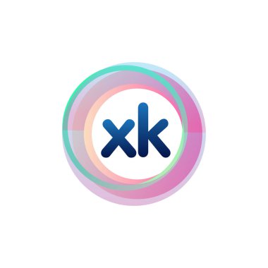 Renkli daire ile XK logosu, halka ile harf kombinasyonu logosu, yaratıcı endüstri, web, iş ve şirket için daire nesnesi.