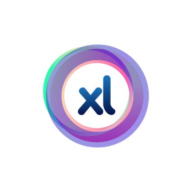 Renkli daire ile XL logosu, halka ile harf kombinasyonlu logo tasarımı, yaratıcı endüstri, web, iş ve şirket için daire nesnesi.