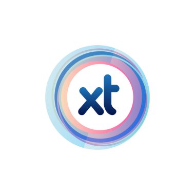 Renkli daireye sahip XT logosu, halka ile harf kombinasyonlu logo tasarımı, yaratıcı endüstri, web, iş ve şirket için daire nesnesi.
