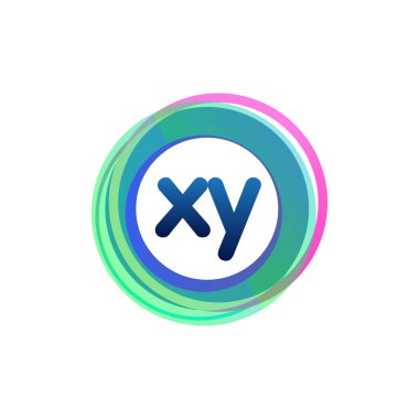 Renkli daire ile XY logosu, yüzük ile harf kombinasyonlu logo tasarımı, yaratıcı endüstri, web, iş ve şirket için daire nesnesi.