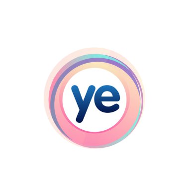 Renkli çemberli YE logosu, halka ile harf kombinasyonu logosu tasarımı, yaratıcı endüstri, web, iş ve şirket için daire nesnesi.