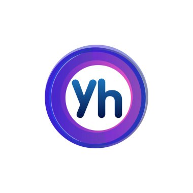 Renkli daireye sahip YH logosu, halka ile harf kombinasyonlu logo tasarımı, yaratıcı endüstri, web, iş ve şirket için daire nesnesi.