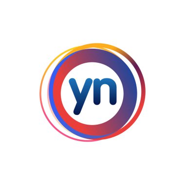 Renkli daireye sahip YN logosu, halka ile harf kombinasyonu logosu, yaratıcı endüstri, web, iş ve şirket için daire nesnesi.