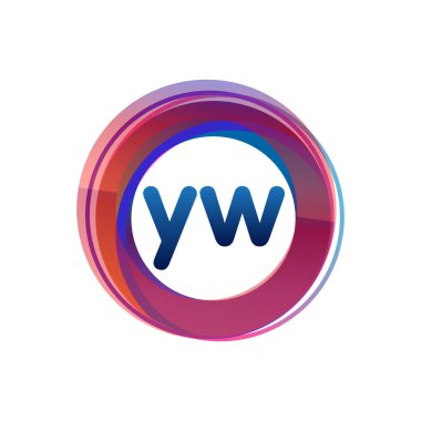Renkli çemberli YW logosu, yüzüklü harf kombinasyonu logosu, yaratıcı endüstri, web, iş ve şirket için daire nesnesi.