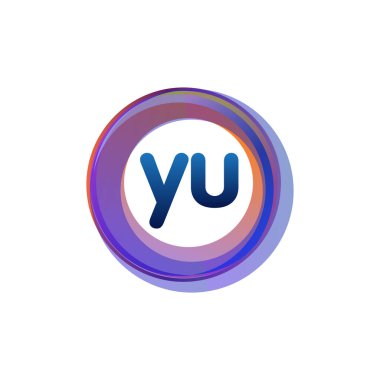 Renkli çemberli U logosu, yüzüklü harf kombinasyonu logosu, yaratıcı endüstri, web, iş ve şirket için daire nesnesi.