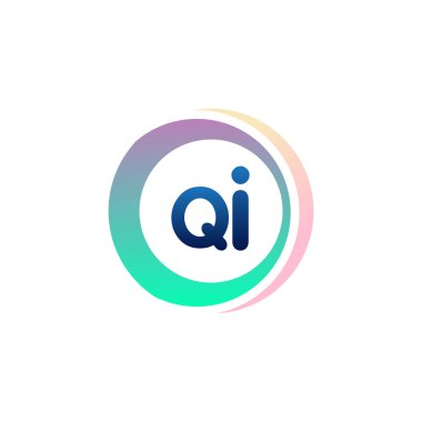 Renkli çemberli harf QI logosu, yüzük ile harf kombinasyonlu logo tasarımı, yaratıcı endüstri, web, iş ve şirket için daire nesnesi.