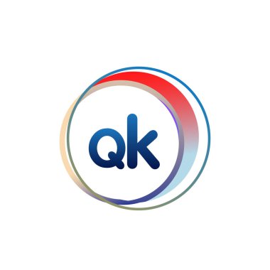 Renkli daireye sahip QK harfi logosu, halka ile harf kombinasyonlu logo tasarımı, yaratıcı endüstri, web, iş ve şirket için daire nesnesi.