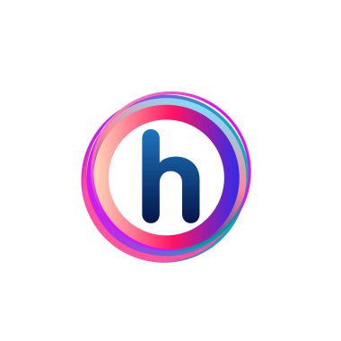Renkli çemberli H harfi logosu, halka ile harf kombinasyonu logosu, yaratıcı endüstri, web, iş ve şirket için daire nesnesi.