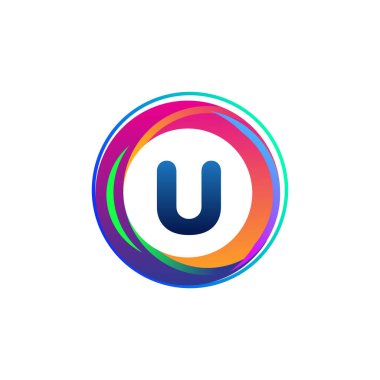 Renkli daireye sahip U harfi logosu, yüzük ile harf kombinasyonu, yaratıcı endüstri, web, iş ve şirket için daire nesnesi.