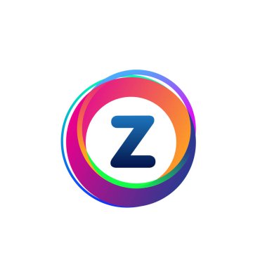 Renkli daireye sahip Z harfi logosu, halka ile harf kombinasyonu tasarımı, yaratıcı endüstri, web, iş ve şirket için daire nesnesi.