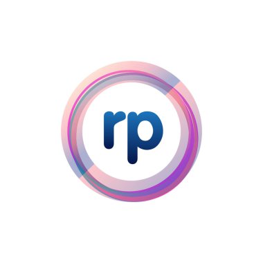 Renkli daireye sahip RP logosu, halka ile harf kombinasyonu logosu, yaratıcı endüstri, web, iş ve şirket için daire nesnesi.