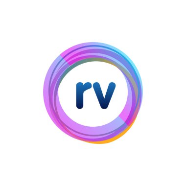 Renkli daireye sahip karavan logosu, yüzük ile harf kombinasyonlu logo tasarımı, yaratıcı endüstri, web, iş ve şirket için daire nesnesi.