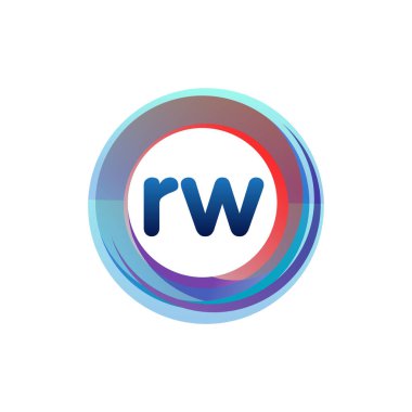 Renkli daireye sahip harf RW logosu, halka ile harf kombinasyonu logosu tasarımı, yaratıcı endüstri, web, iş ve şirket için daire nesnesi.