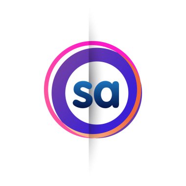 Renkli daireye sahip SA harfi logosu, halka ile harf kombinasyonlu logo tasarımı, yaratıcı endüstri, web, iş ve şirket için daire nesnesi.