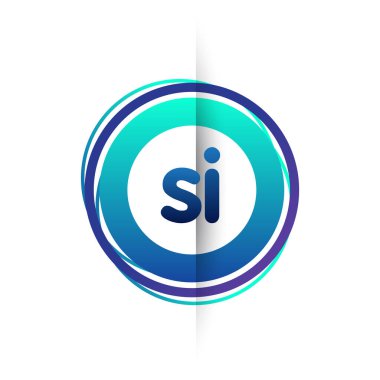 Renkli daireye sahip SI logosu, halka ile harf kombinasyonlu logo tasarımı, yaratıcı endüstri, web, iş ve şirket için daire nesnesi.