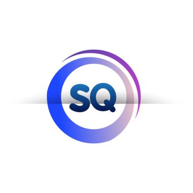 Renkli çemberli SQ logosu, halka ile harf kombinasyonu logosu, yaratıcı endüstri, web, iş ve şirket için daire nesnesi.
