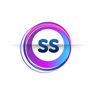 Renkli çemberli SS logosu, yüzük ile harf kombinasyonlu logo, yaratıcı endüstri, web, iş ve şirket için daire nesnesi.