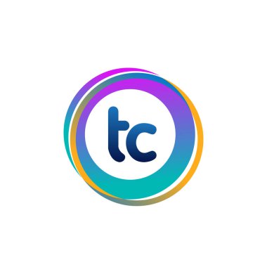 Renkli daireye sahip TC harfi logosu, halka ile harf kombinasyonlu logo tasarımı, yaratıcı endüstri, web, iş ve şirket için daire nesnesi.