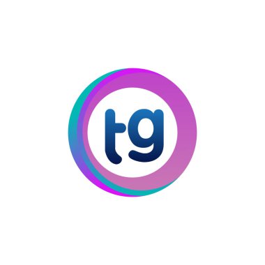 Renkli çemberli TG logosu, yüzüklü harf kombinasyonu logosu, yaratıcı endüstri, web, iş ve şirket için daire nesnesi.