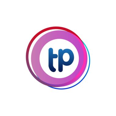 Renkli daire ile TP logosu, halka ile harf kombinasyonu logosu tasarımı, yaratıcı endüstri, web, iş ve şirket için daire nesnesi.