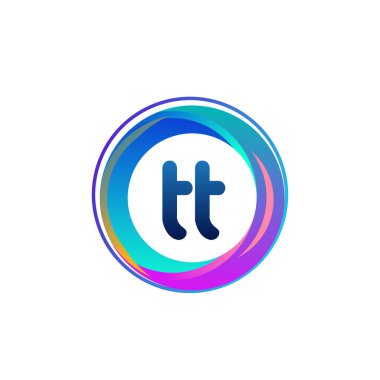 Renkli çemberli harf TT logosu, yüzük ile harf kombinasyonlu logo tasarımı, yaratıcı endüstri, web, iş ve şirket için daire nesnesi.