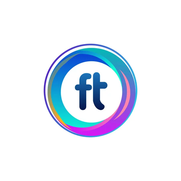 カラフルな円と文字Ftのロゴ リングと文字の組み合わせのロゴデザイン 創造産業 ウェブ ビジネスや会社のための円オブジェクト — ストックベクタ