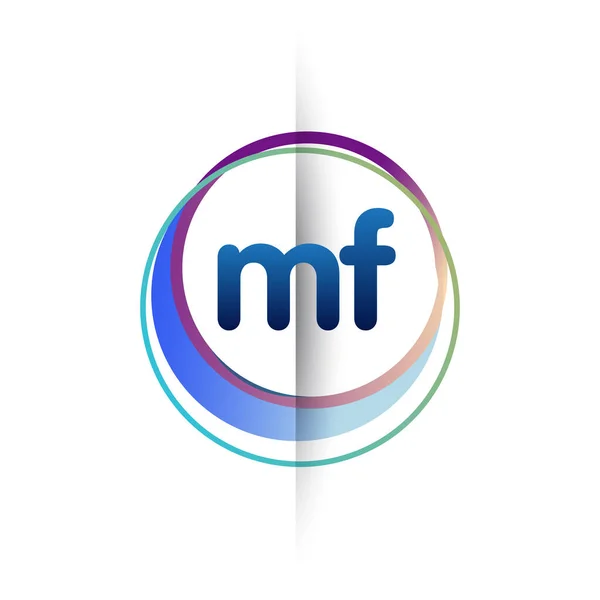字母Mf标识色彩斑斓 字母组合标识设计与戒指 圆形对象为创意产业 企业和公司 — 图库矢量图片